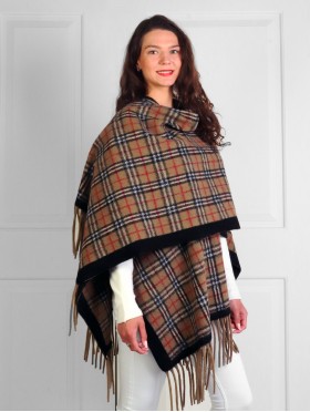 Premium Soft Plaid Cape W/ Fringes